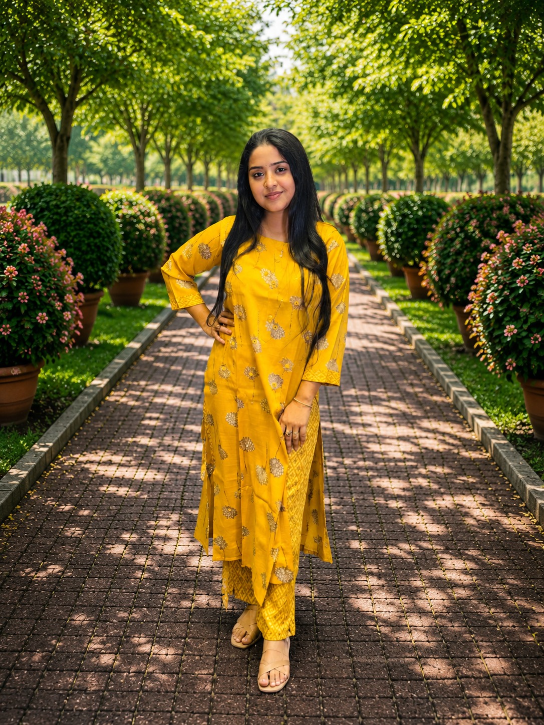 Sunflower Grace Rayon Printed Two-Piece Suit Set